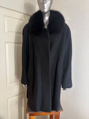 Vintage Forecaster Wool Coat Fox Fur Collar Black Union Made Mob Wife size 16